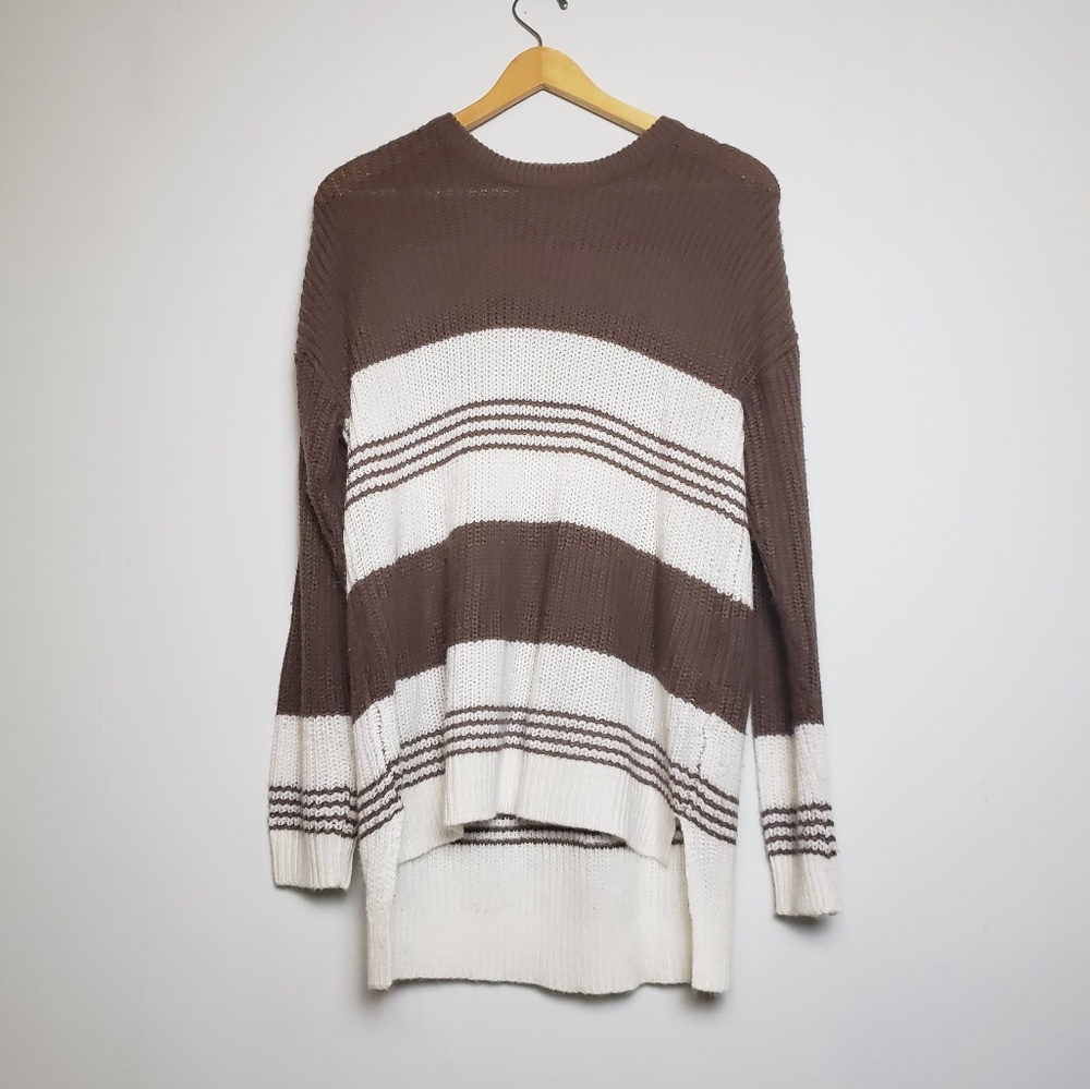 Cotton Emporium Striped Knit Sweater Brown White